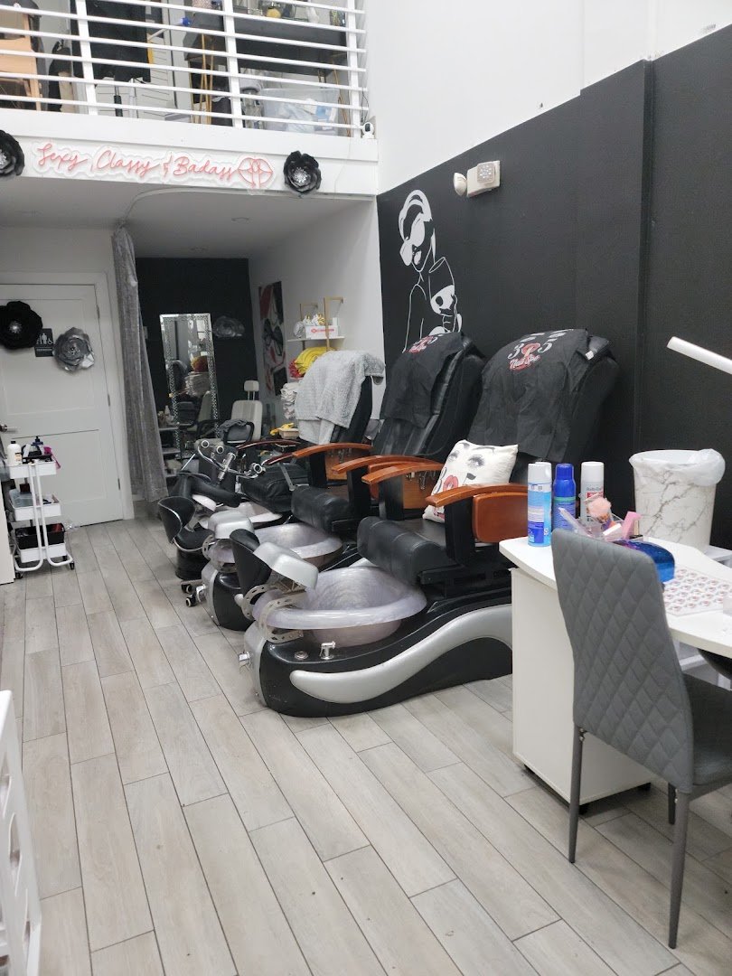 Clean salon space for acrylic and gel nail services.
