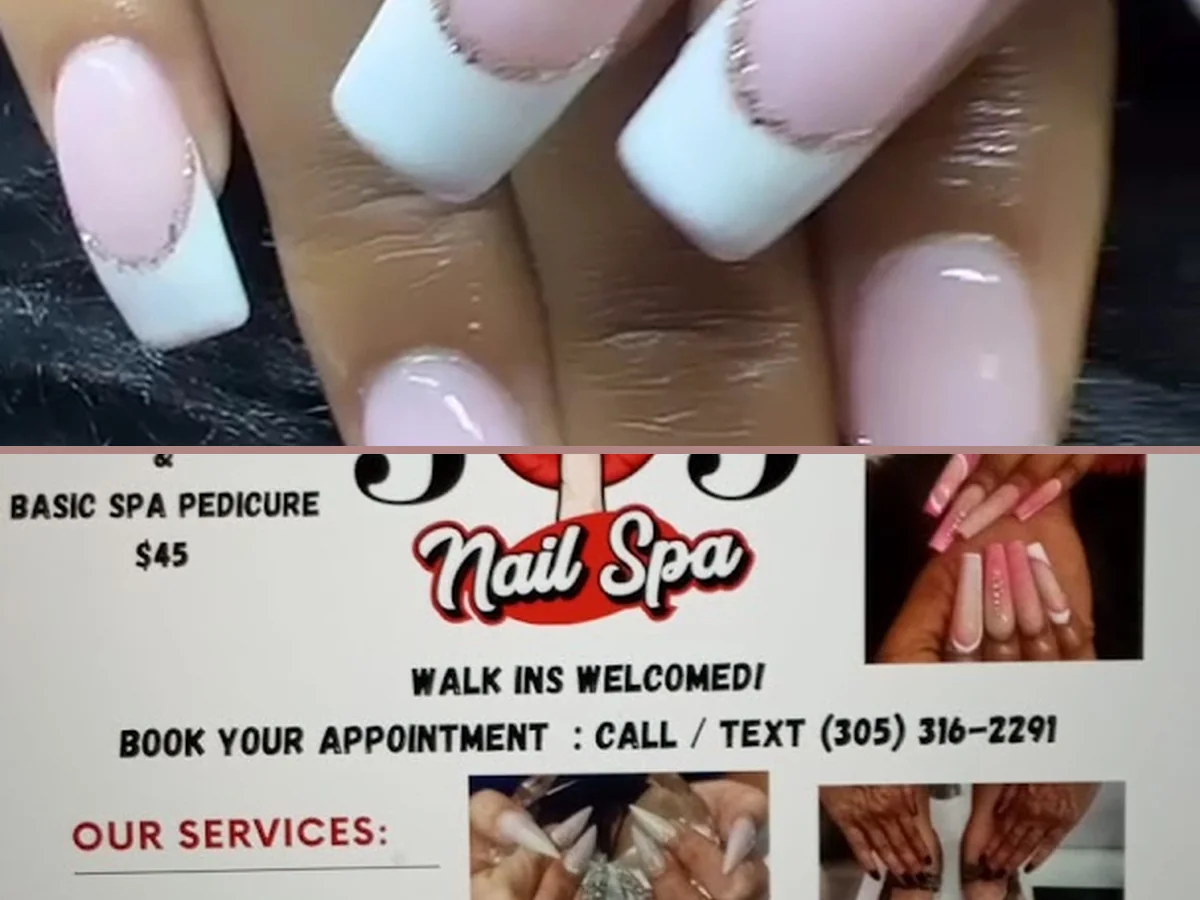 Nail salon interior with manicure stations and chairs.